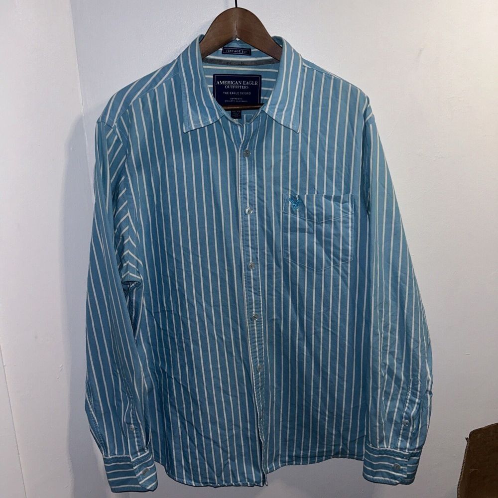 American Eagle Outfitters‎ AE Mens Oxford Blue Button Up Long Sleeve Dress Shirt